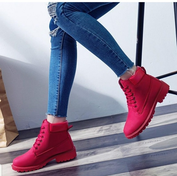 Shoes - 💋 Brand NEW Bright red lace up boots shoe 9 9.5